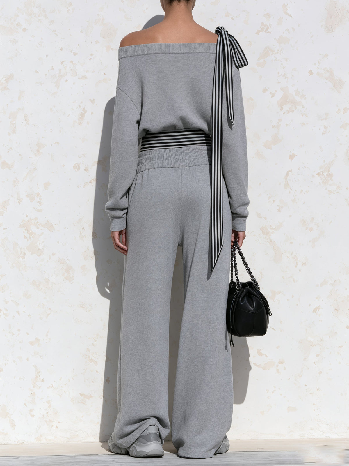 Off-Shoulder Striped Detail Lounge Set