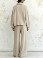 Oversized Cowl‑Neck Frayed‑Edge Two‑Piece Set, Cargo Pocket Wide‑Leg Trousers Co‑ord