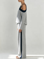 Asymmetric Navy Contrast Knit Set