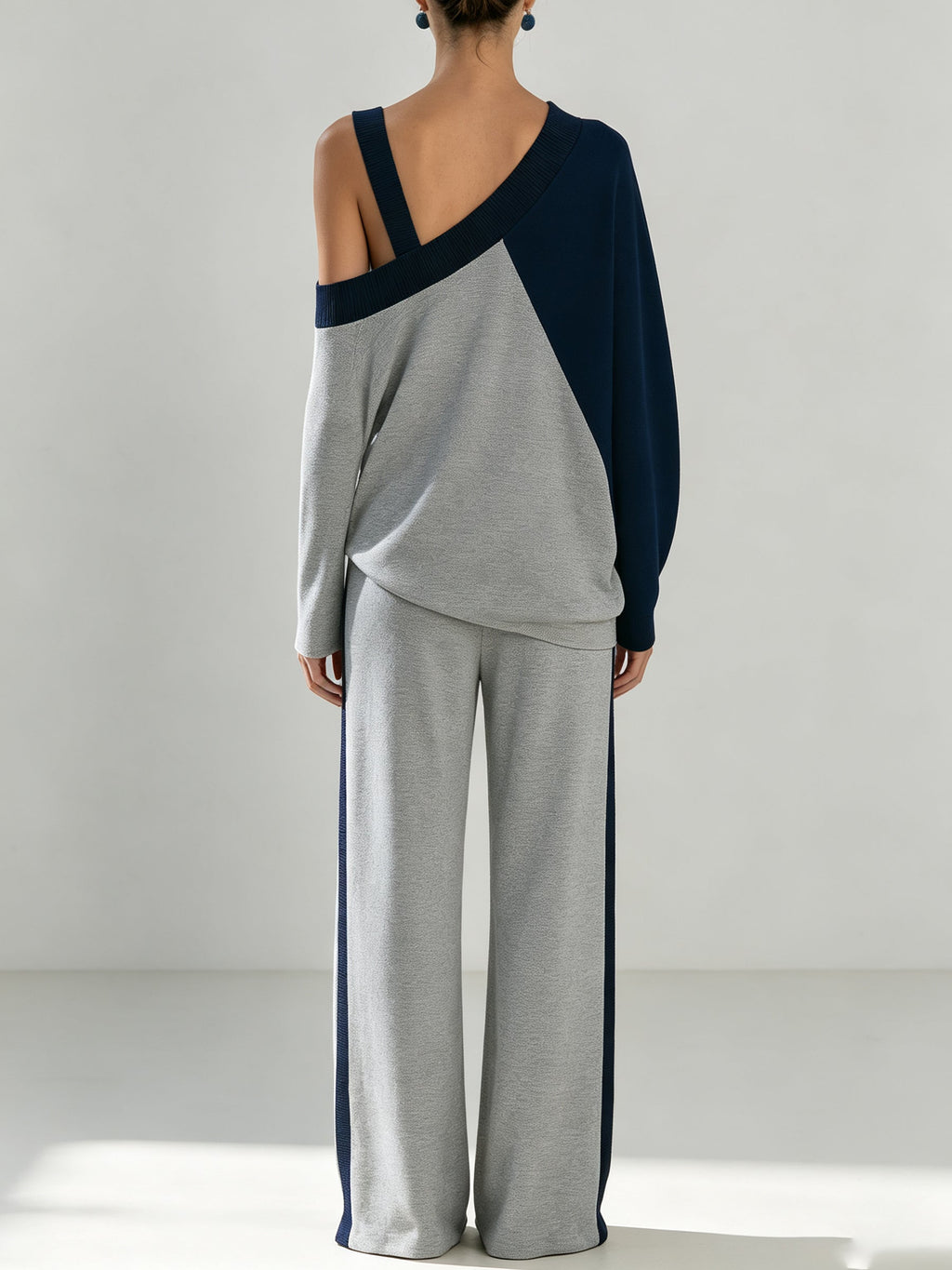 Asymmetric Navy Contrast Knit Set