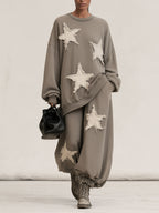 Vintage Fringed Star Matching Sweatshirt & Sweatpants Tracksuit