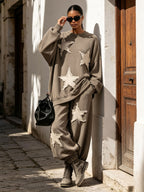 Vintage Fringed Star Matching Sweatshirt & Sweatpants Tracksuit