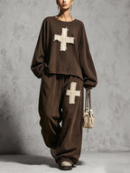 Distressed Cross Graphic Relaxed Sweatshirt & Wide-Leg Pants Set