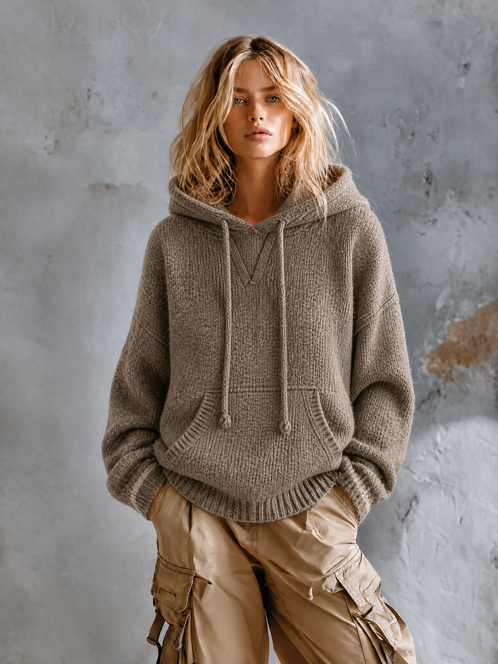 SASKIA | TAUPE HOODED SWEATER