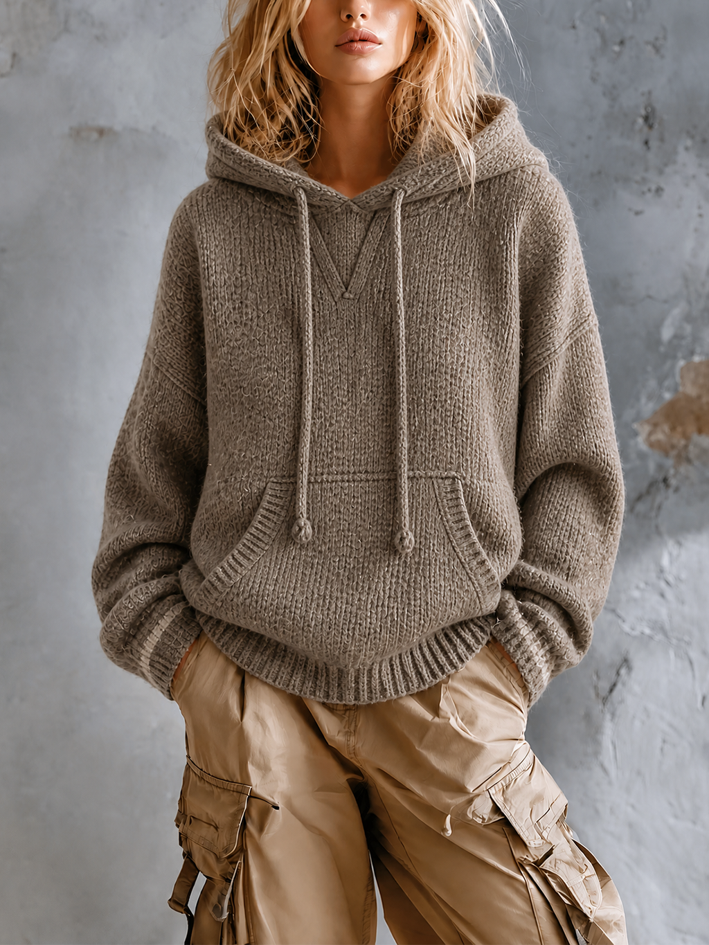SASKIA | TAUPE HOODED SWEATER