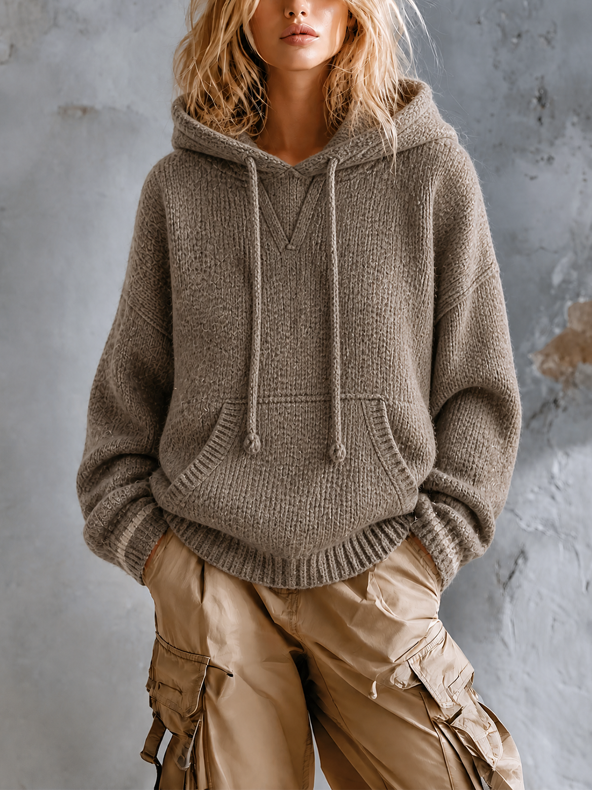 SASKIA | TAUPE HOODED SWEATER