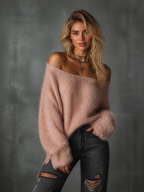 EVANGELINE | DUSTY PINK FUZZY SWEATER