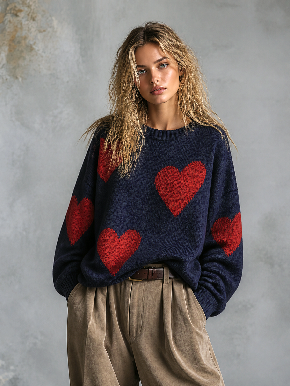 NADINE | NAVY HEART JACQUARD SWEATER