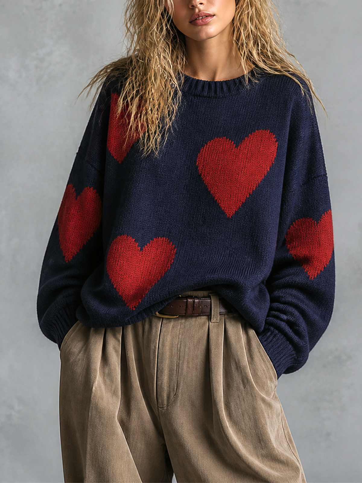 NADINE | NAVY HEART JACQUARD SWEATER