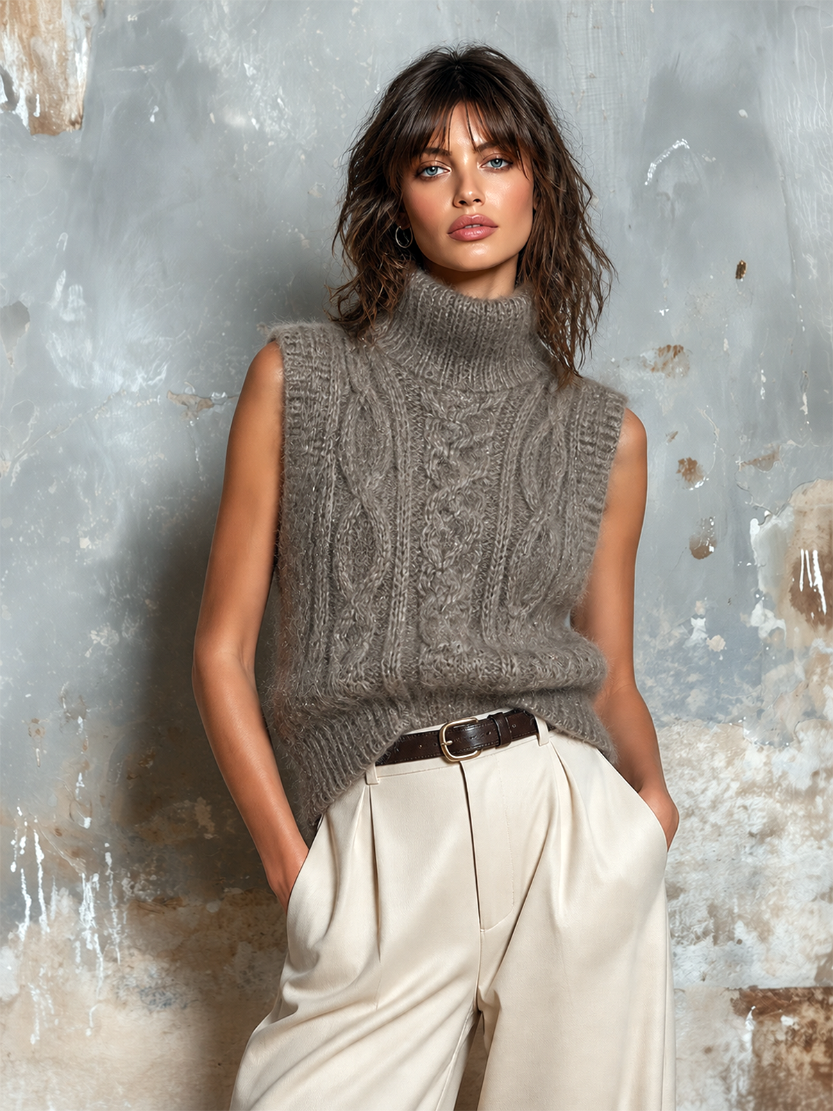 ILARIA | TAUPE CABLE VEST