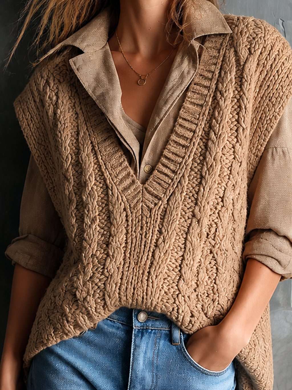 ASTRID | CAMEL CABLE VEST