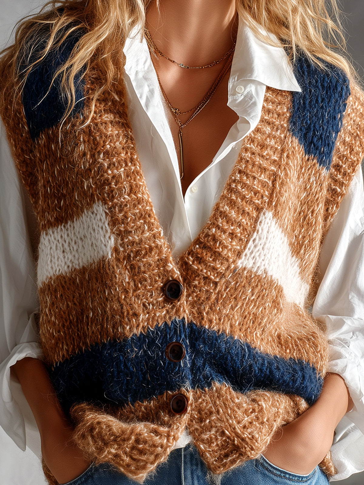 KATYA | BROWN-NAVY MOHAIR VEST