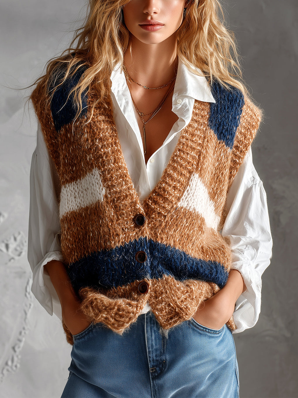 KATYA | BROWN-NAVY MOHAIR VEST