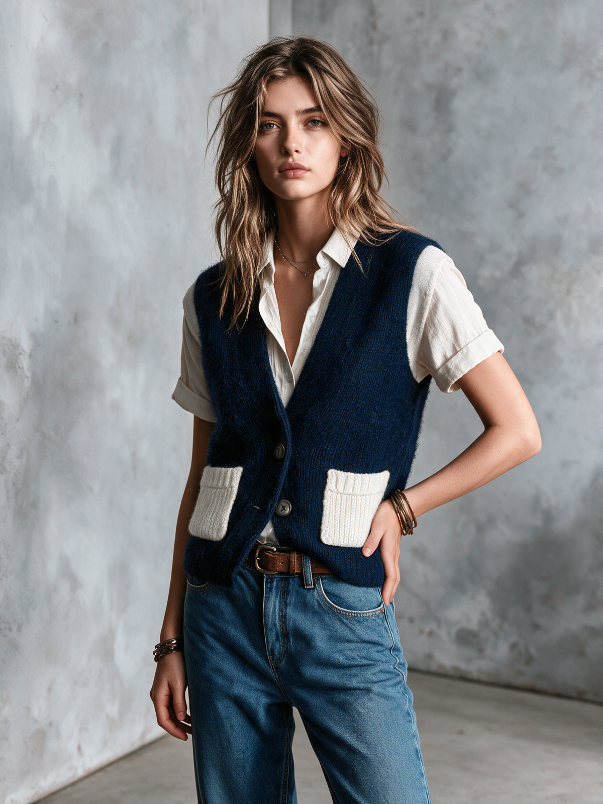 RHEA | NAVY COLOURBLOCK VEST