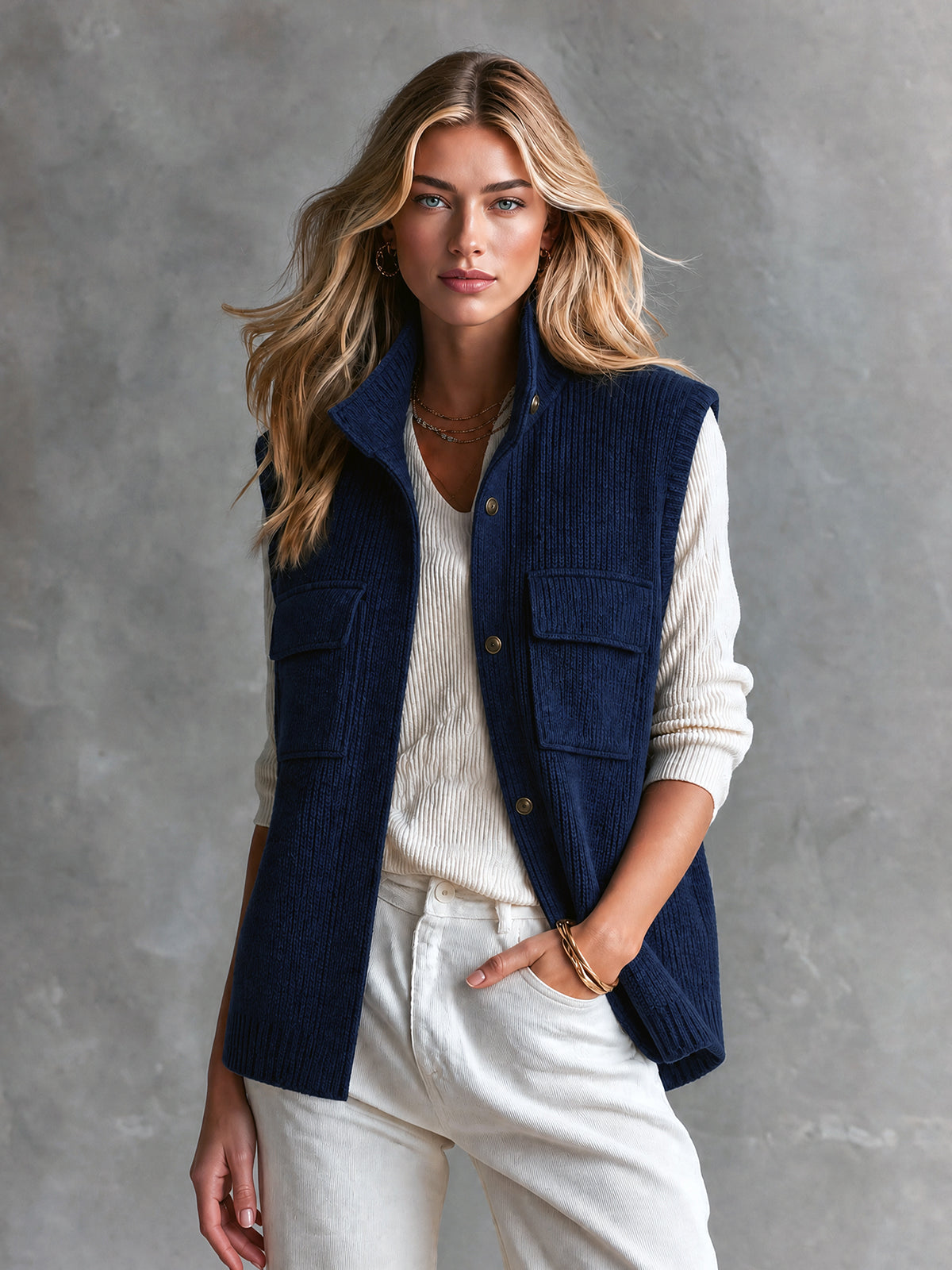 NERISSA | NAVY RIBBED VEST