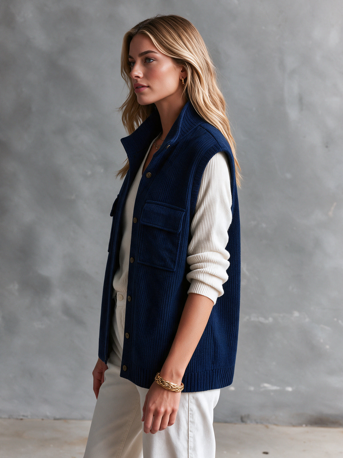 NERISSA | NAVY RIBBED VEST