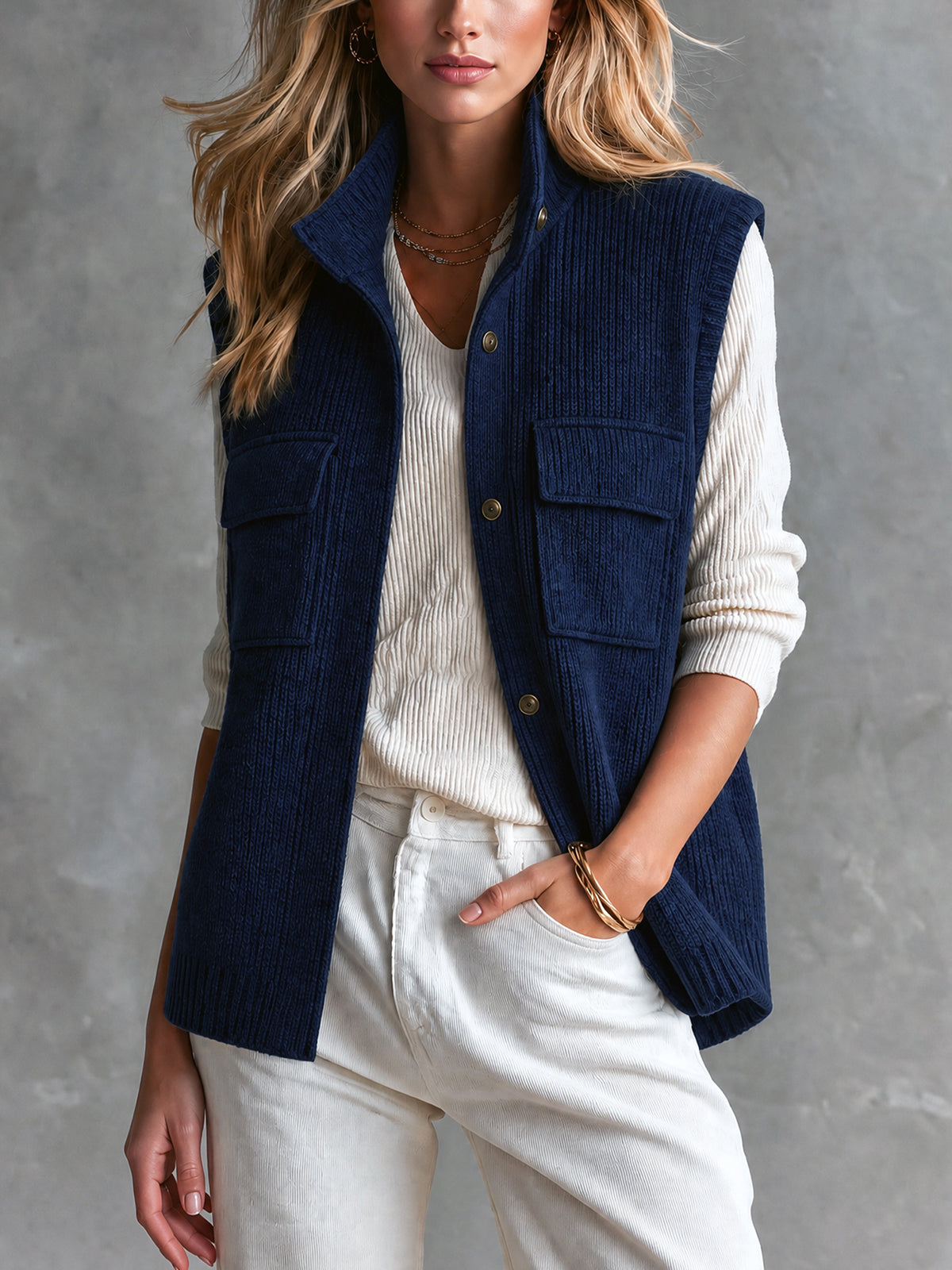 NERISSA | NAVY RIBBED VEST