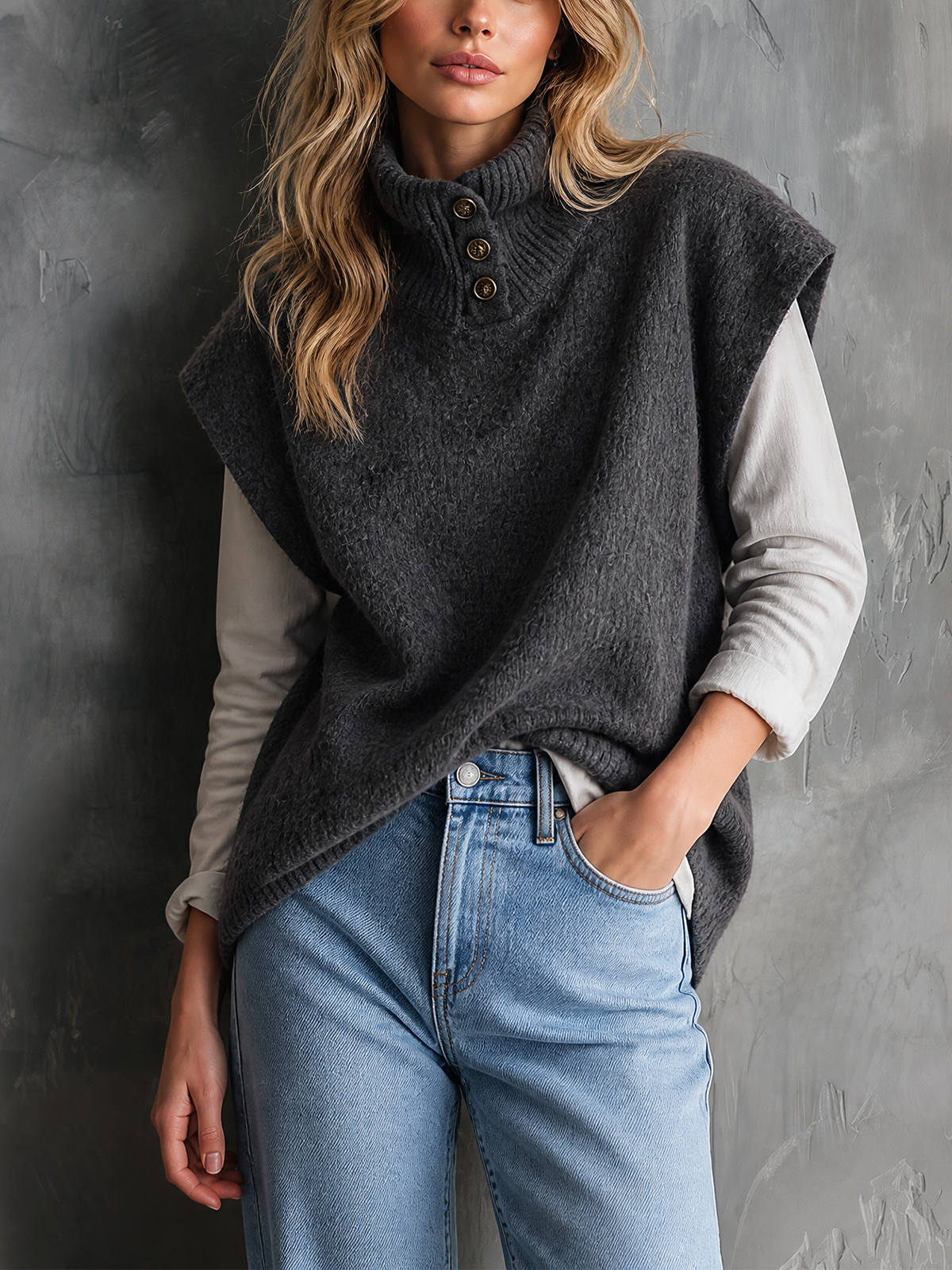 CAMELLIA | GREY TURTLENECK VEST