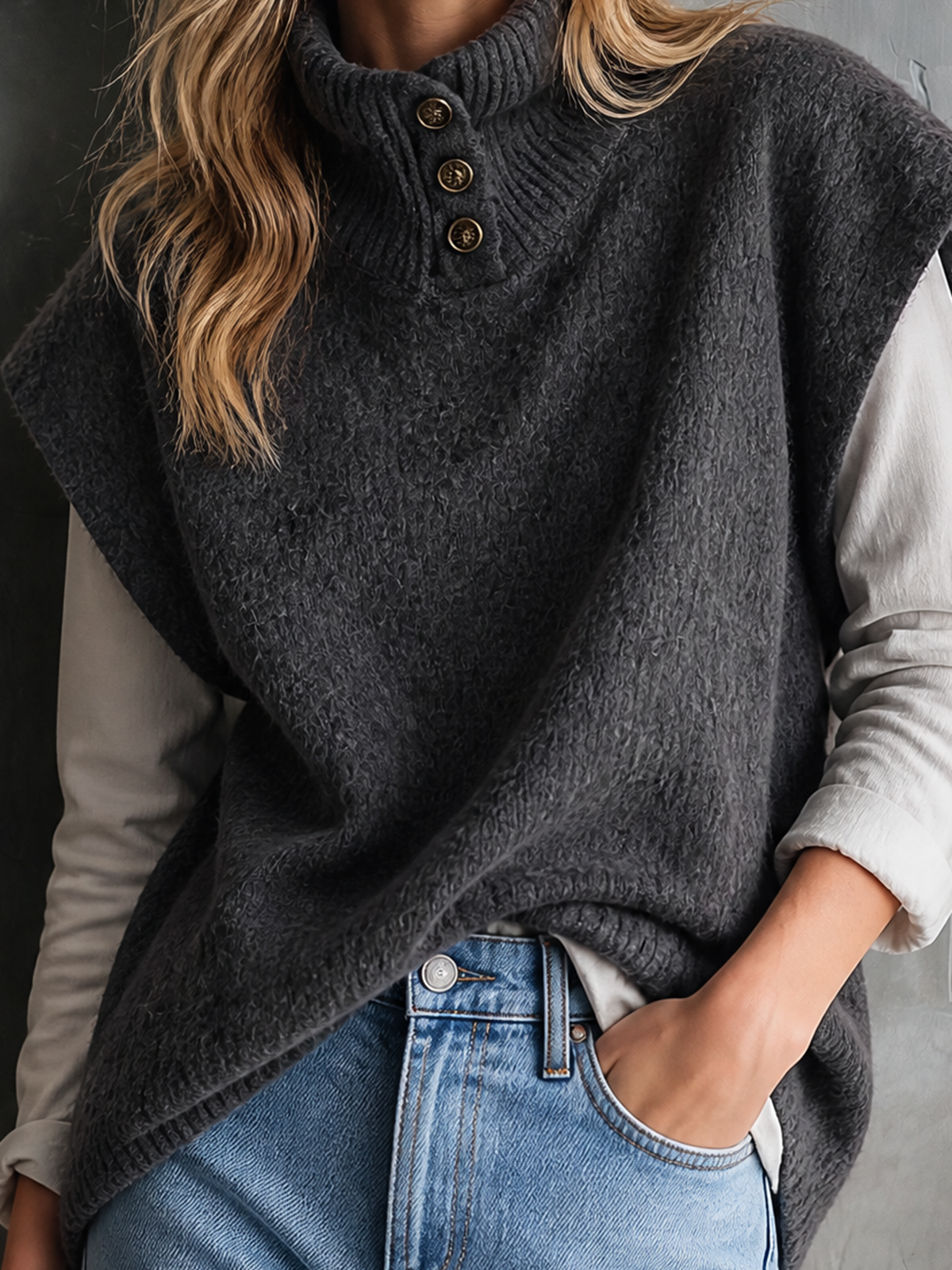 CAMELLIA | GREY TURTLENECK VEST