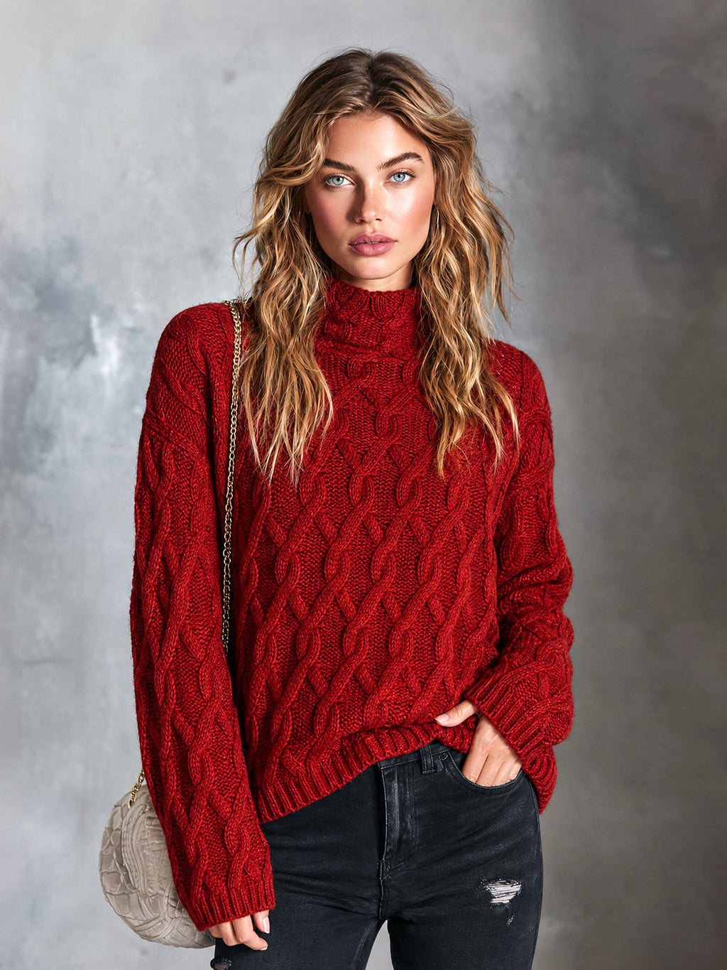 RENATA | RED CABLE-KNIT SWEATER