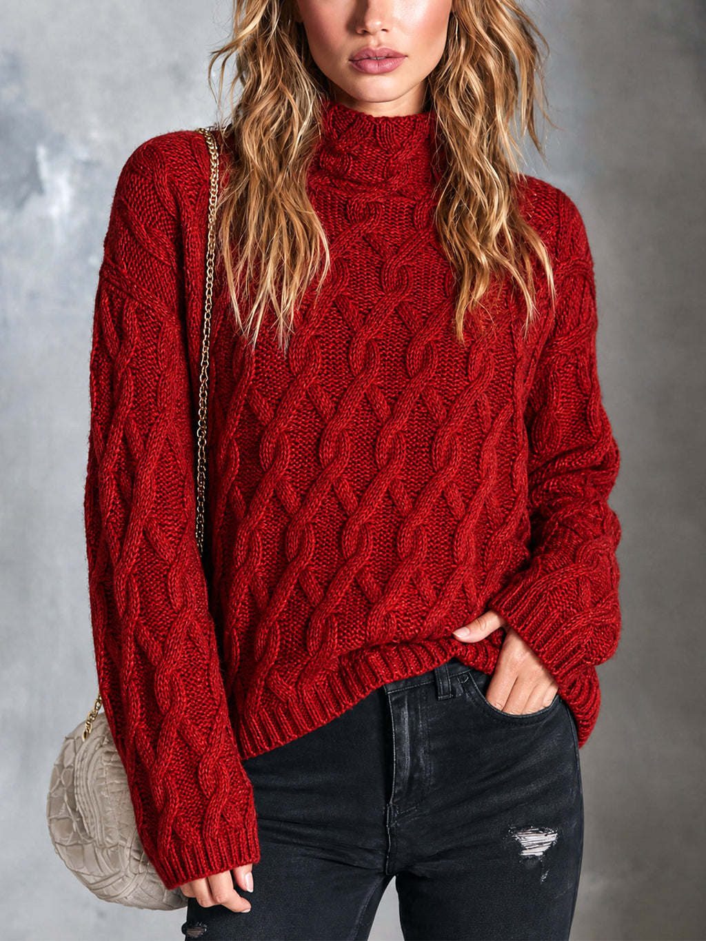 RENATA | RED CABLE-KNIT SWEATER