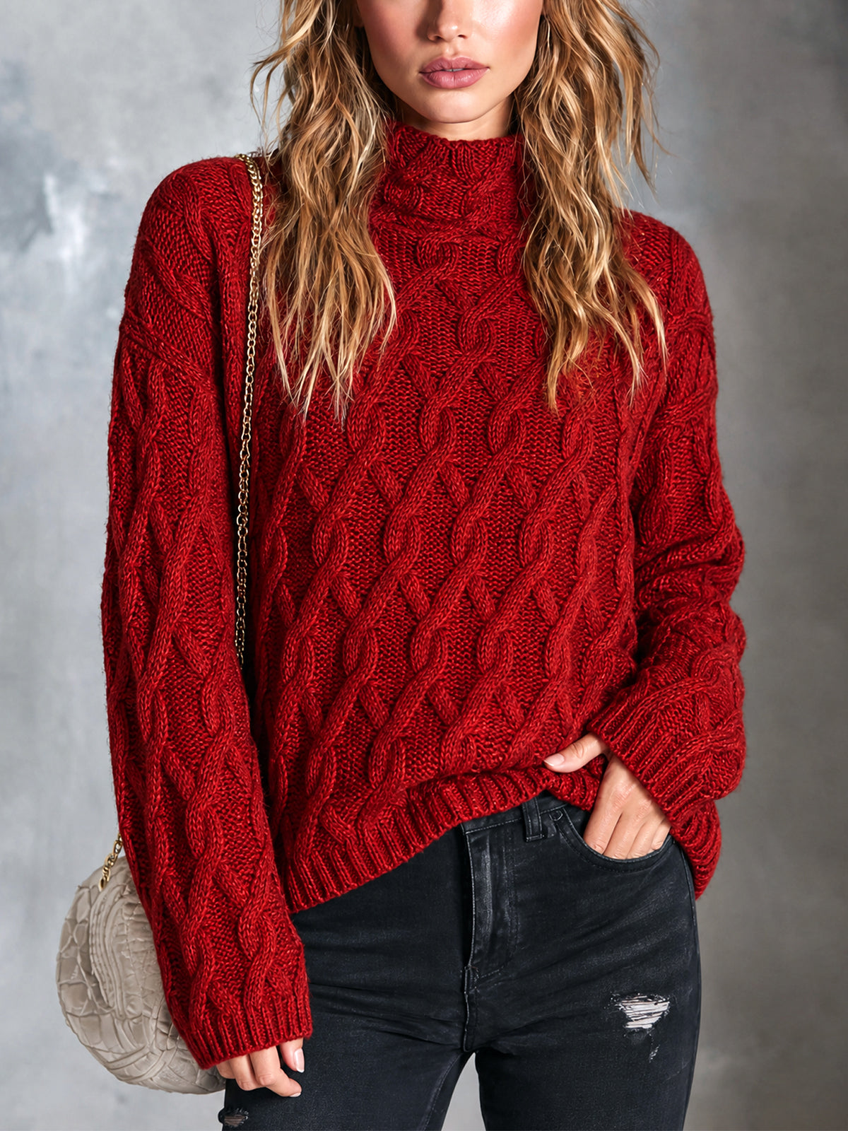 RENATA | RED CABLE-KNIT SWEATER