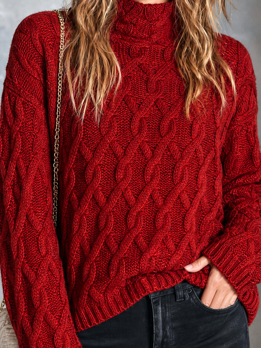 RENATA | RED CABLE-KNIT SWEATER