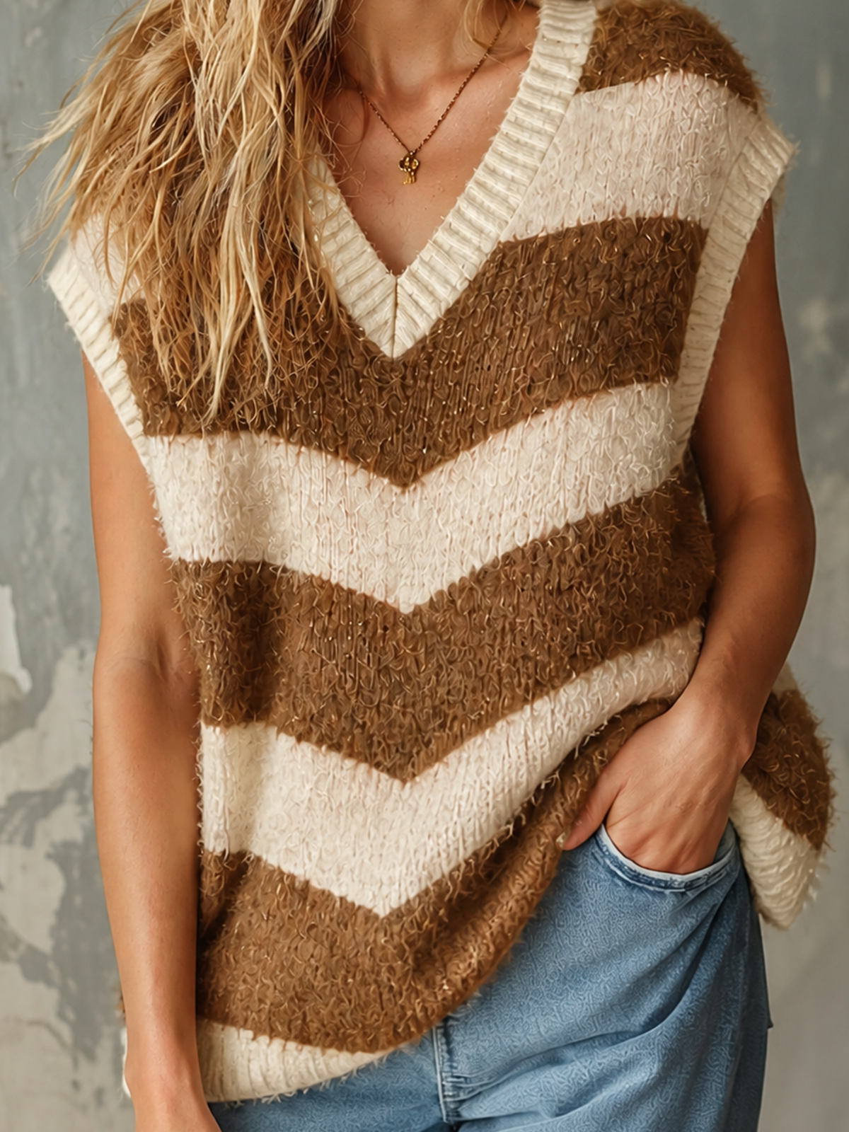 BRIENNE | STRIPE FUZZY VEST