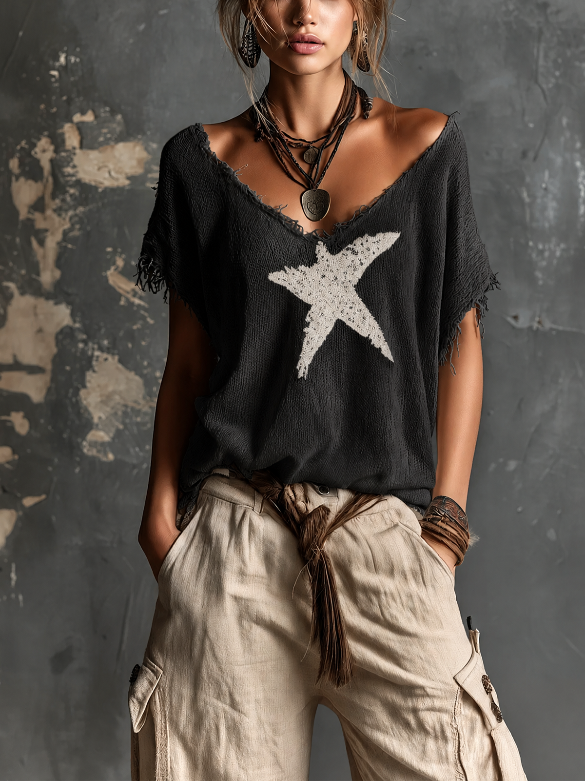 SELENE | STAR-PRINT DOLMAN SWEATER