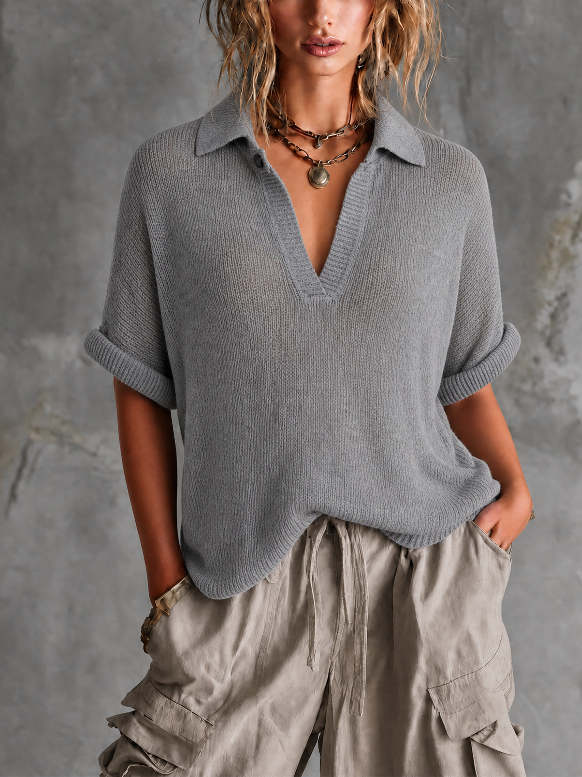 MEREDITH | DUSTY GREY MESH SWEATER