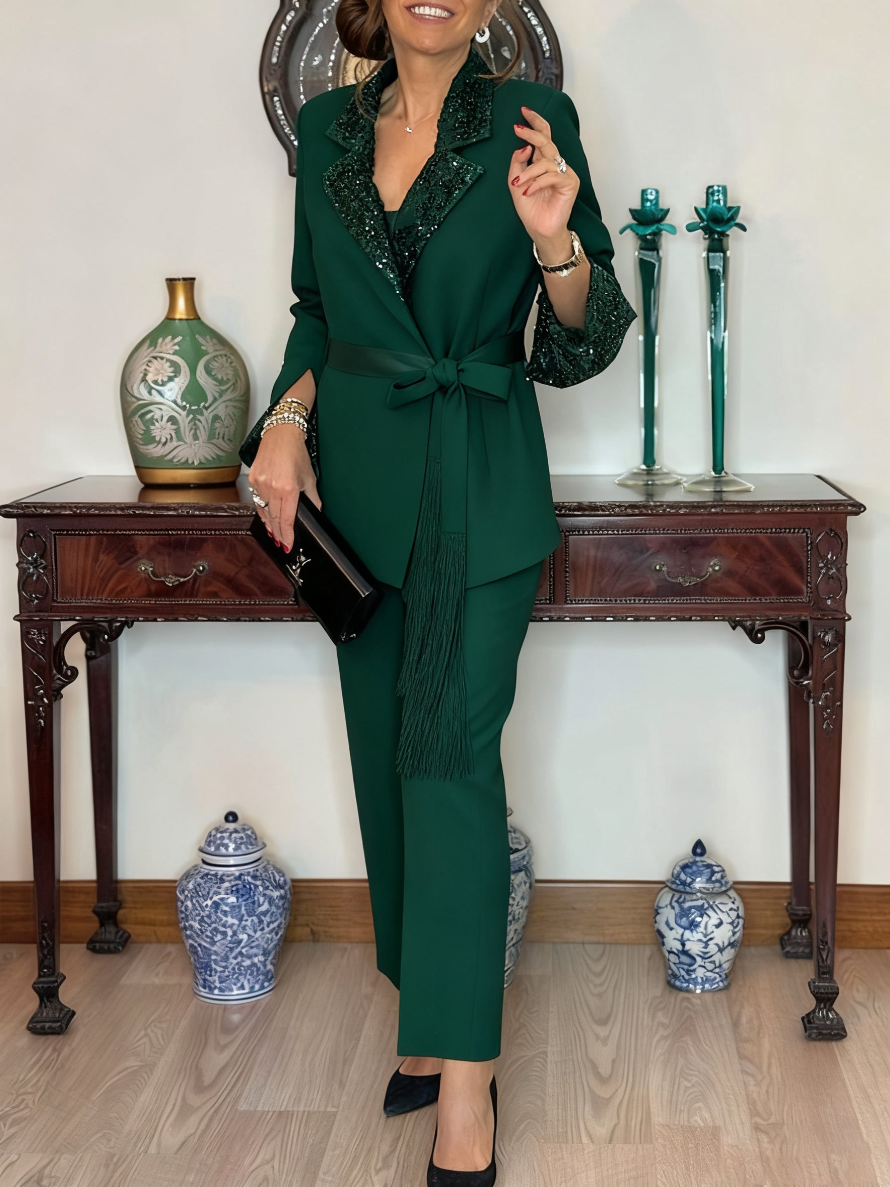 Dorinelle - Chic Sequin Blazer and Pants Set