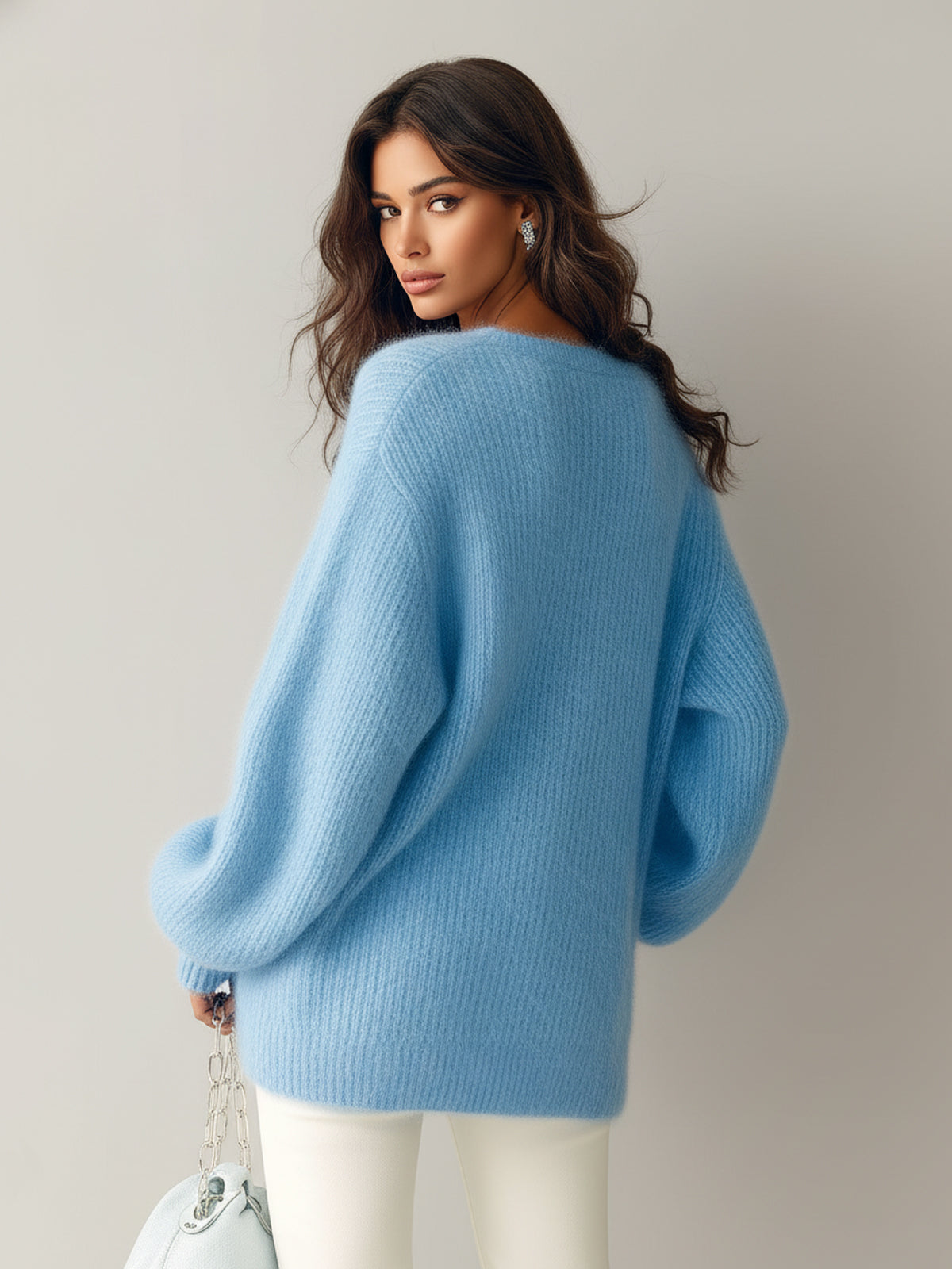 TABITHA | BLUE ZIP FUZZY SWEATER