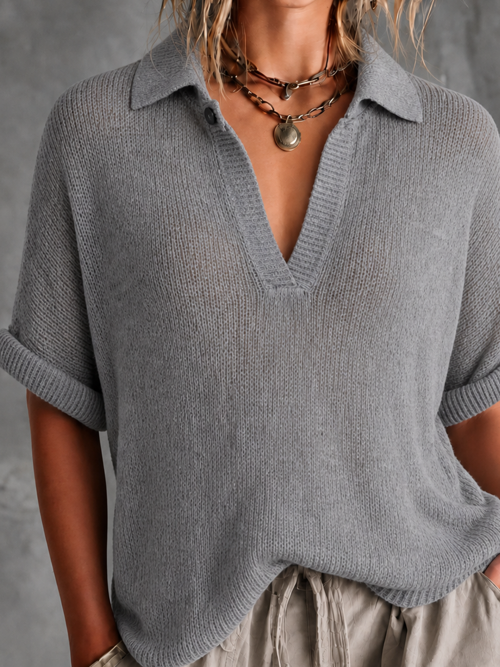 MEREDITH | DUSTY GREY MESH SWEATER