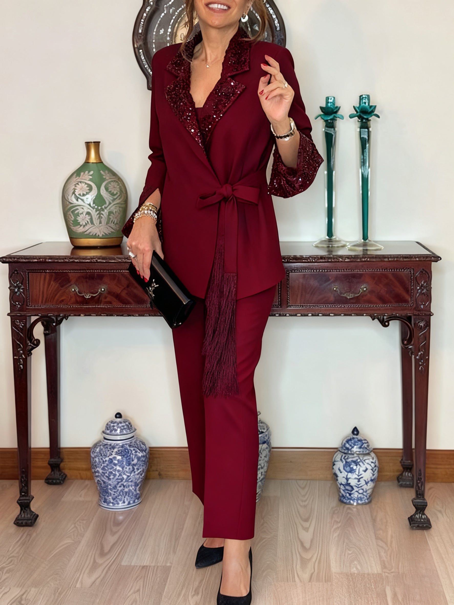 Dorinelle - Chic Sequin Blazer and Pants Set