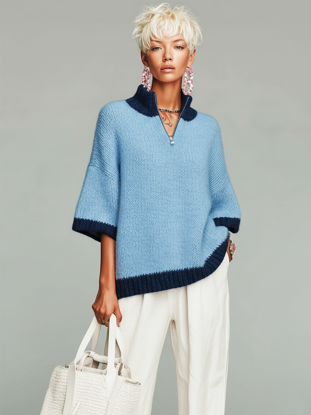 YVETTE | PINK ZIP COLLAR SWEATER