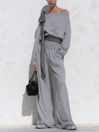 Off-Shoulder Striped Detail Lounge Set