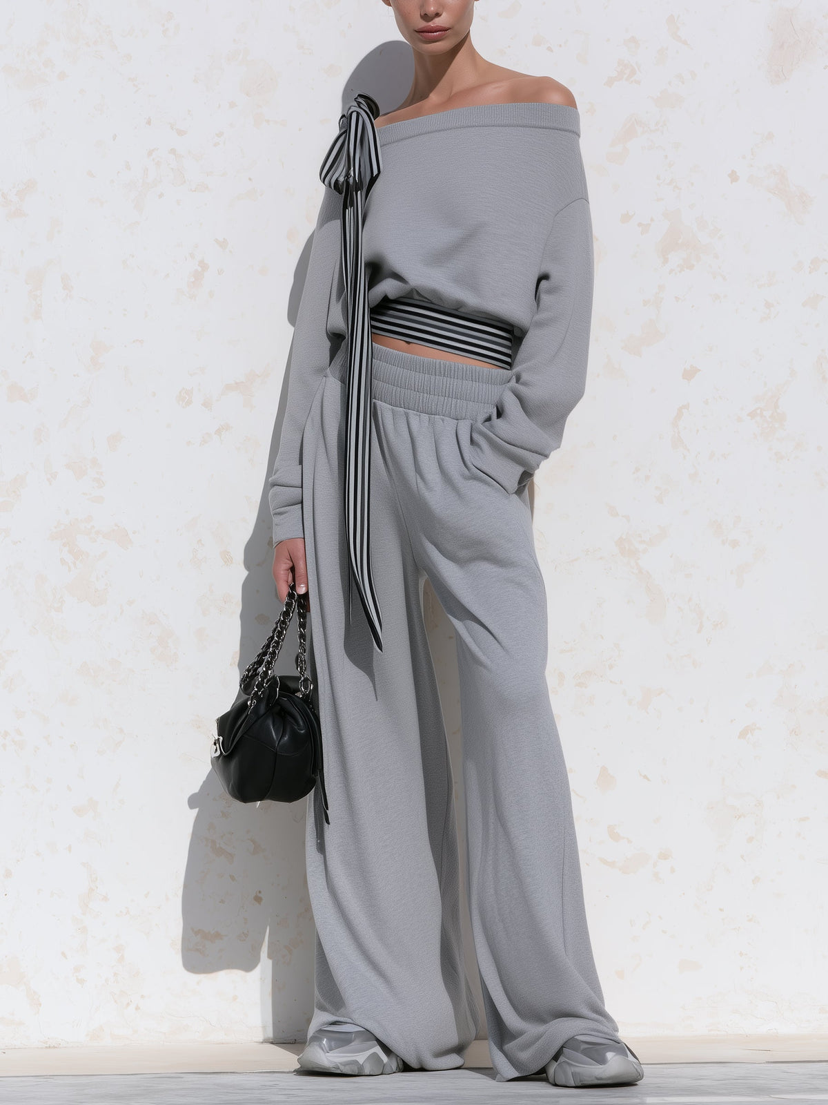 Off-Shoulder Striped Detail Lounge Set