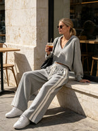 Minimalist Gray Hooded Knit Two-Piece Set