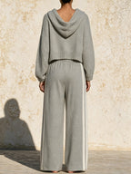 Minimalist Gray Hooded Knit Two-Piece Set