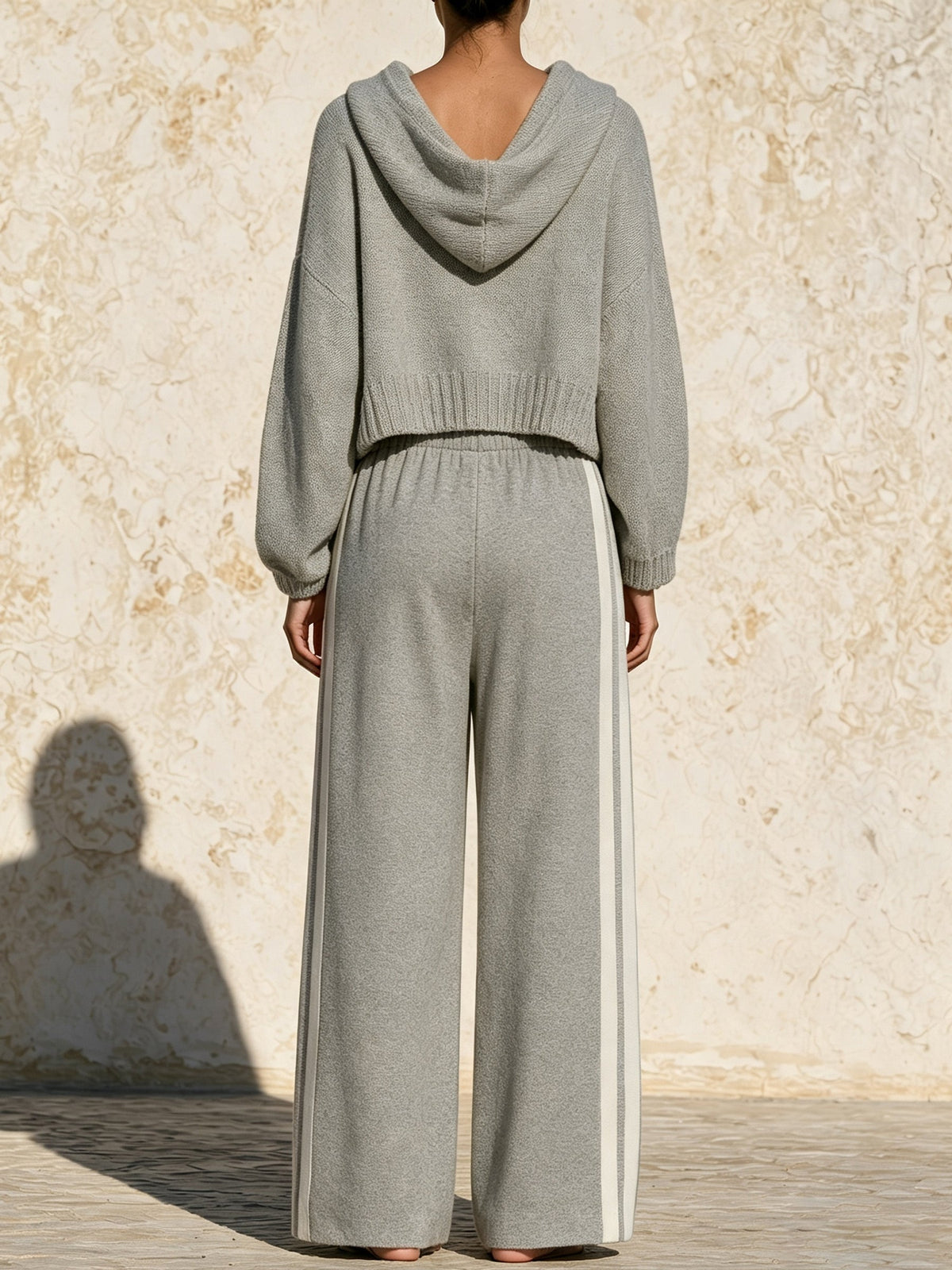 Minimalist Gray Hooded Knit Two-Piece Set