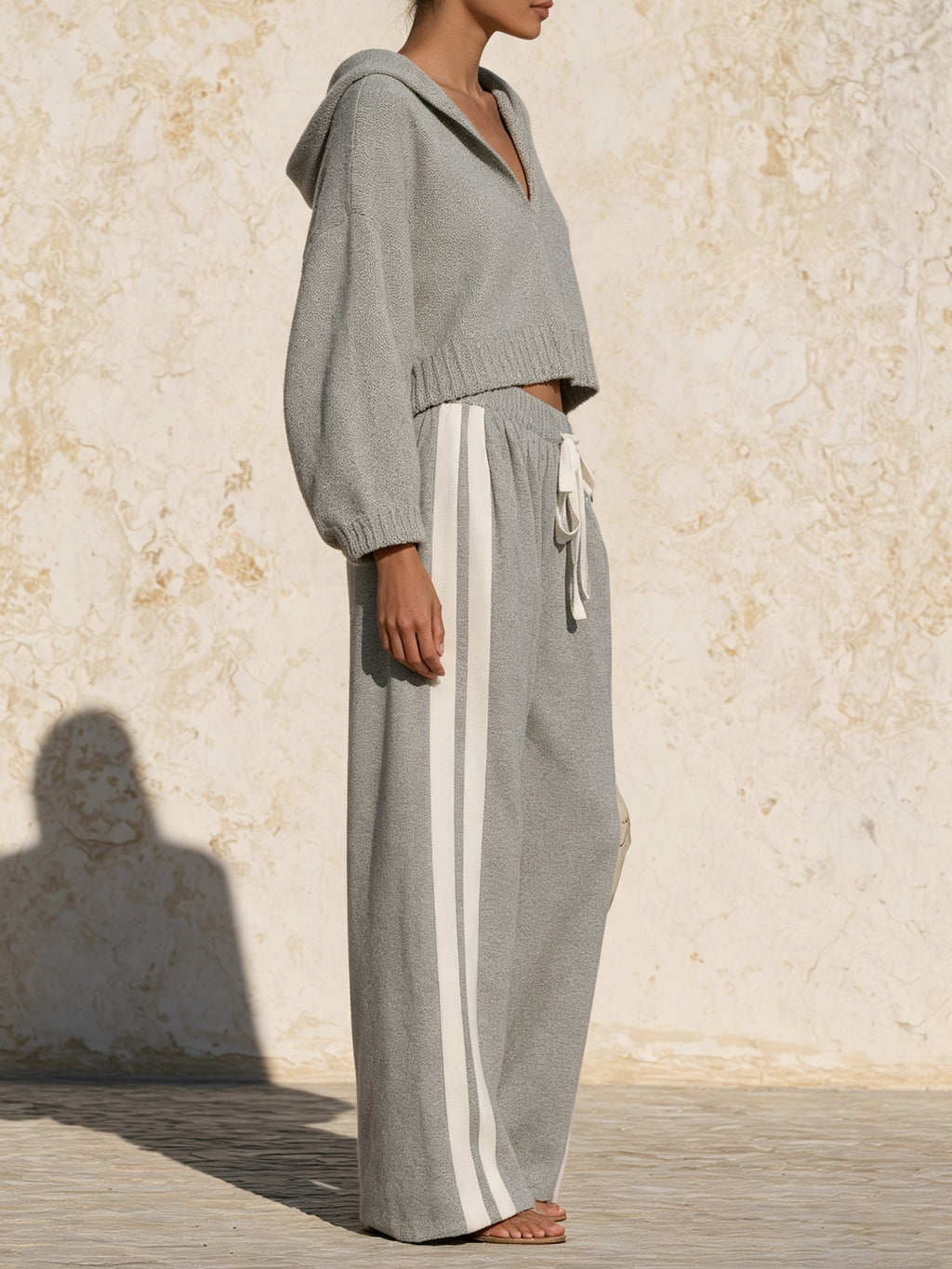 Minimalist Gray Hooded Knit Two-Piece Set
