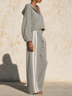 Minimalist Gray Hooded Knit Two-Piece Set