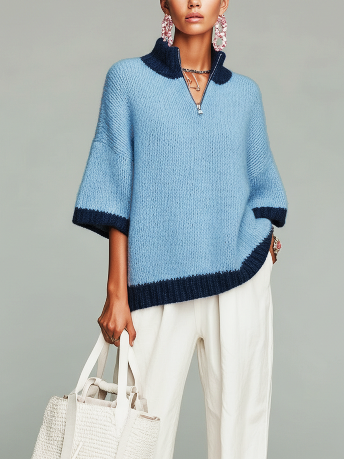 YVETTE | PINK ZIP COLLAR SWEATER