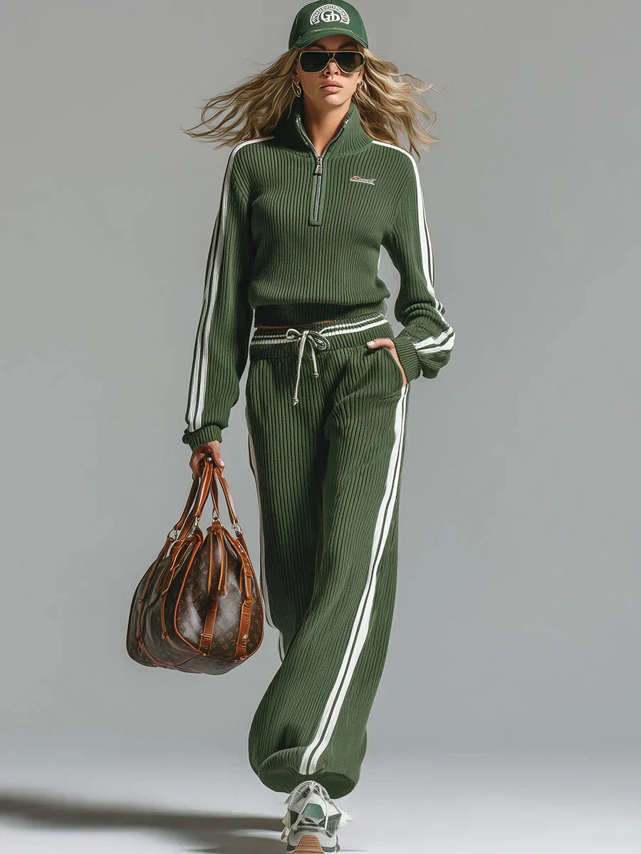Helivessora - Sport Chic Striped Loose Fit Two-Piece Set