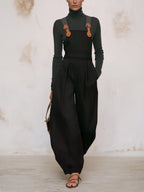 Pinstripe Wide-Leg Bib Overalls With Adjustable Straps