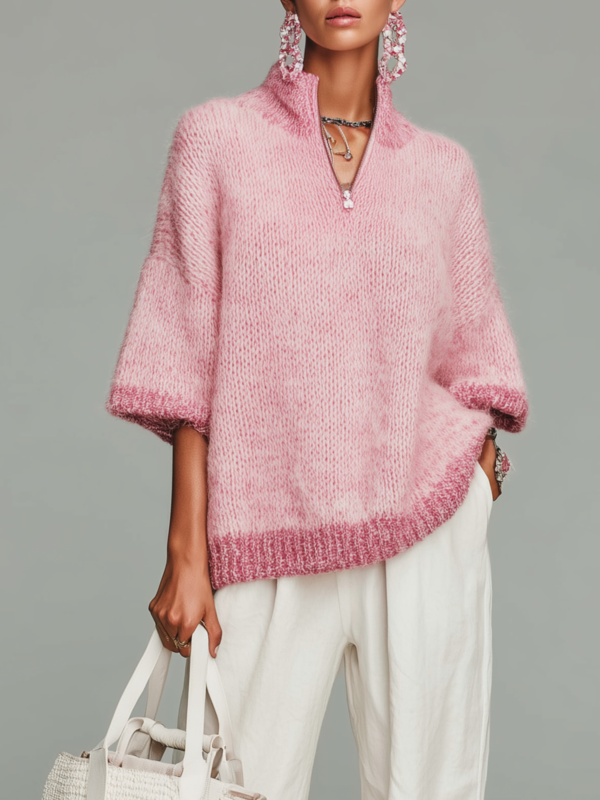 YVETTE | PINK ZIP COLLAR SWEATER