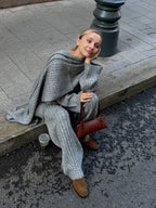 Jeannie - Burgundy set with sweater and wide leg pants