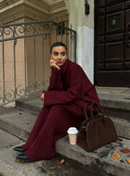 Jeannie - Burgundy set with sweater and wide leg pants