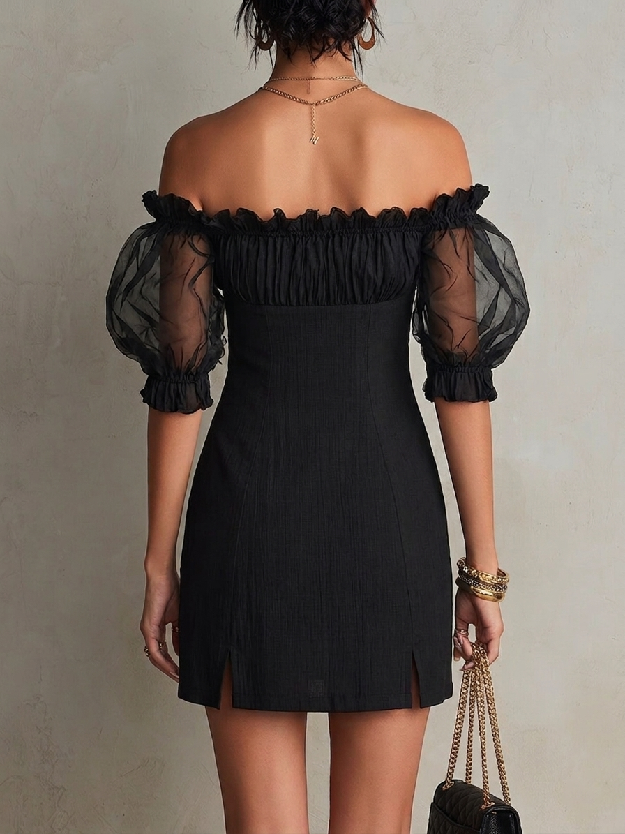 IMOGEN | STUDDED PUFF-SLEEVE MINI DRESS