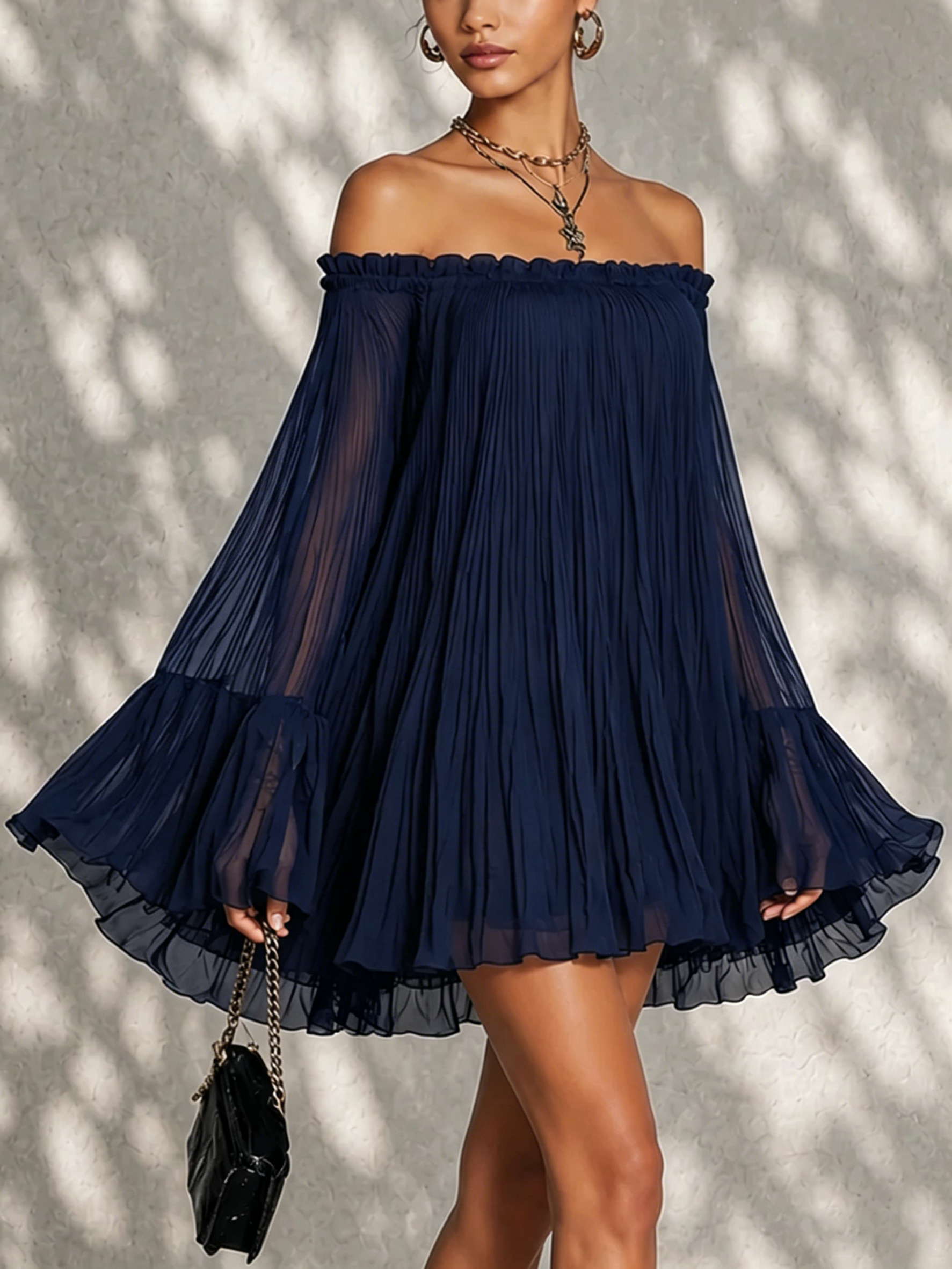 IRIS | NAVY BELL-SLEEVE MINI DRESS